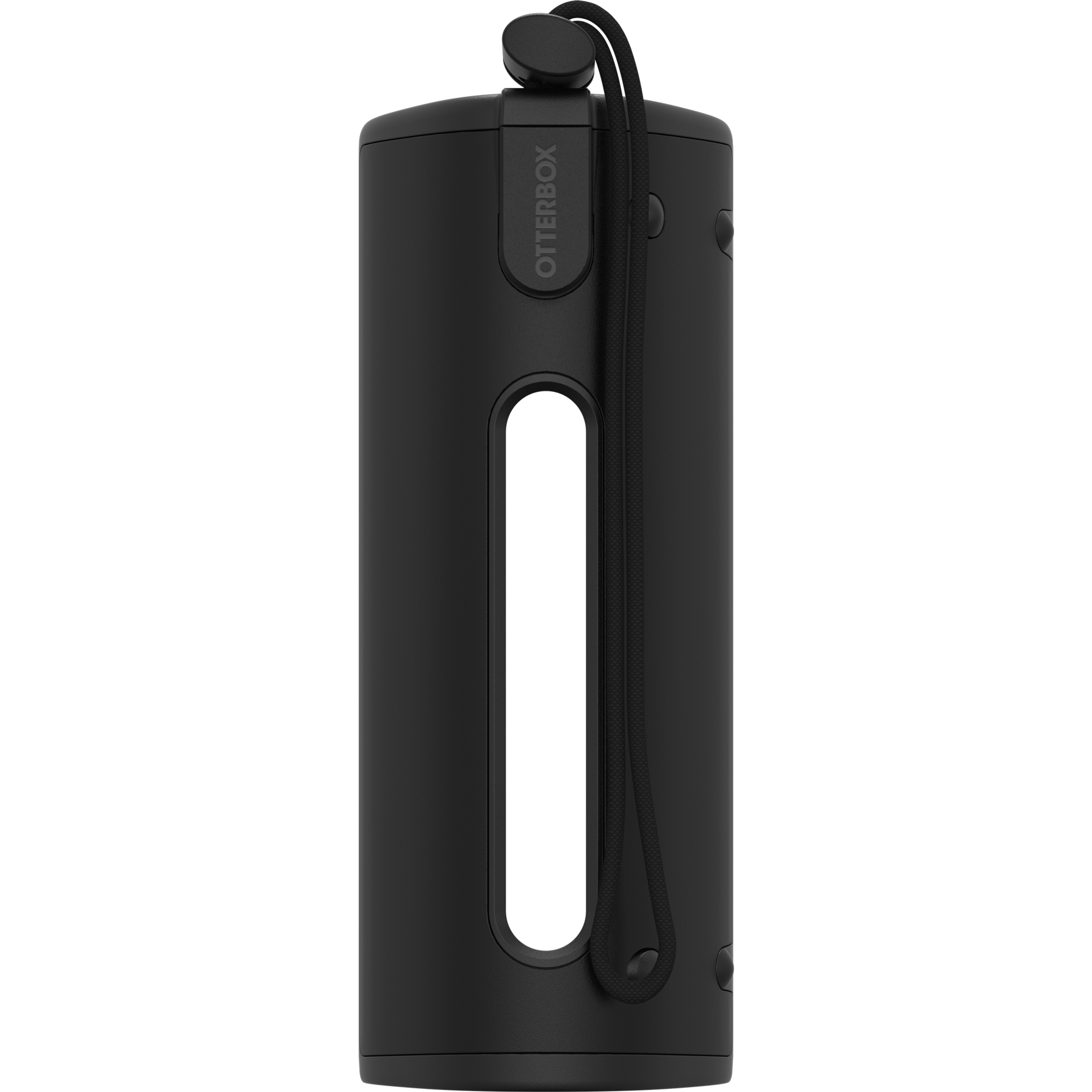 Afbeelding van de achterkant van een lege zwarte OtterBox-beschermhoes voor Sonos Roam