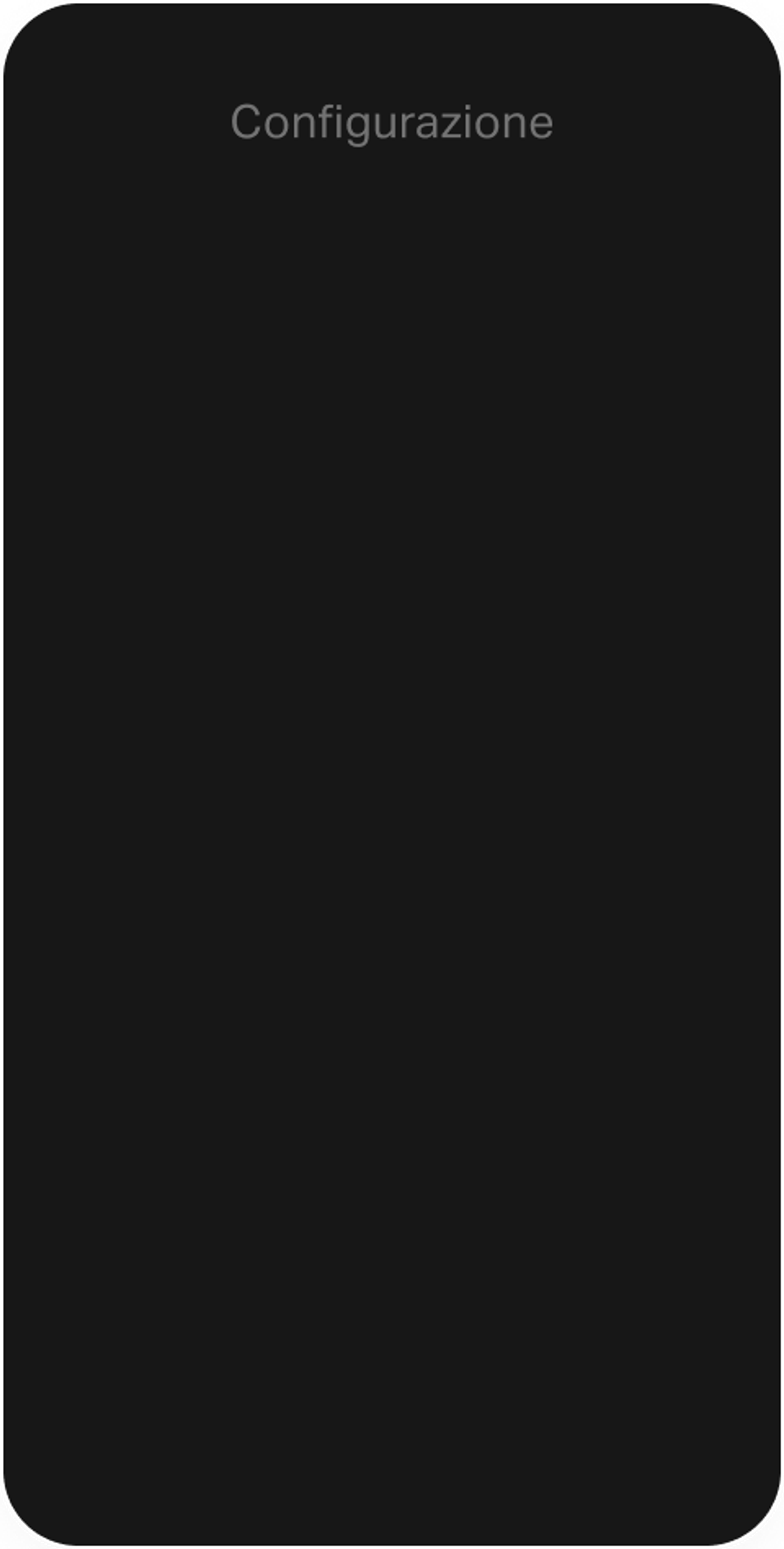 Render della configurazione su sfondo nero su un telefono