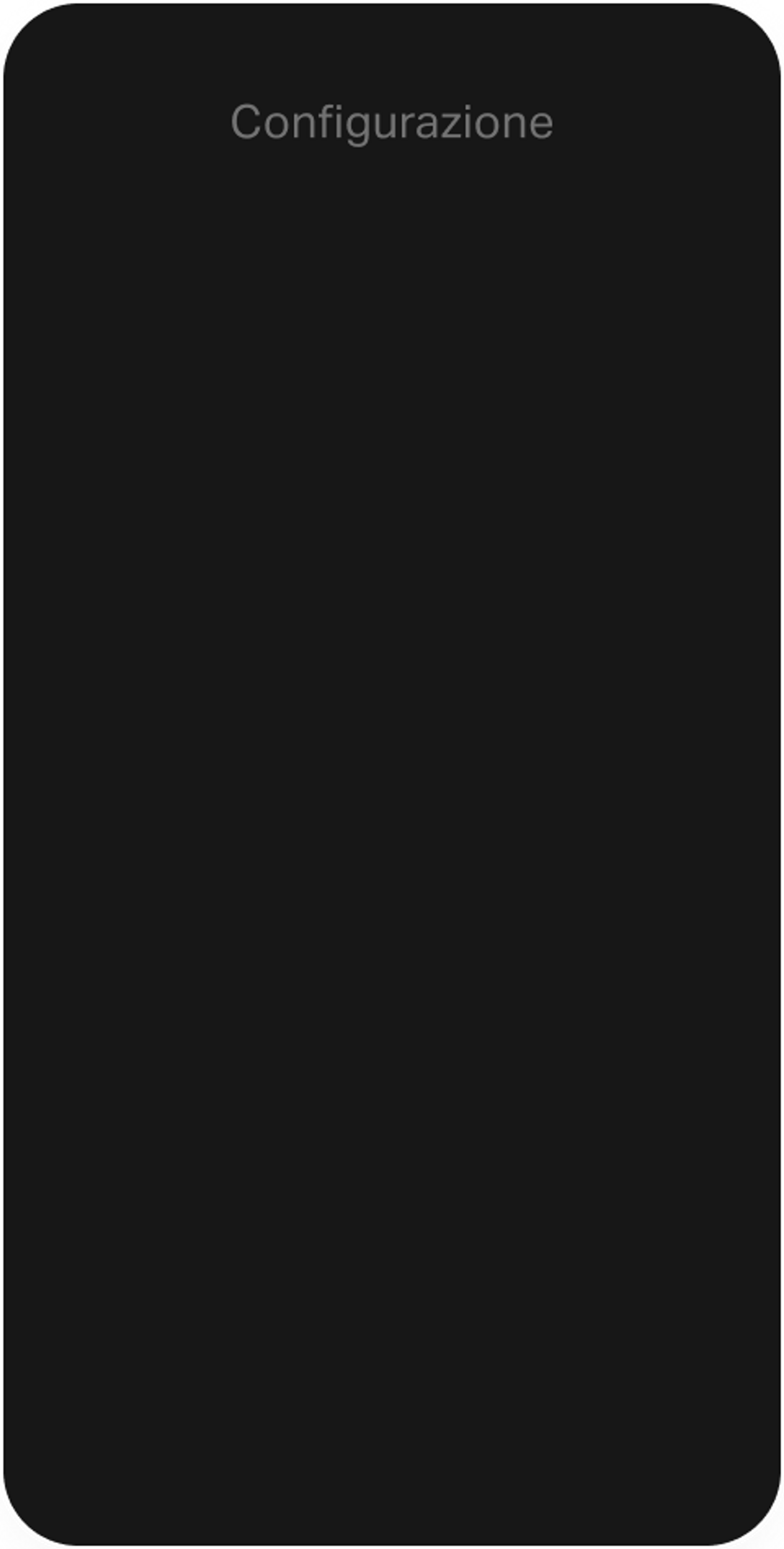 Render della configurazione su sfondo nero su un telefono