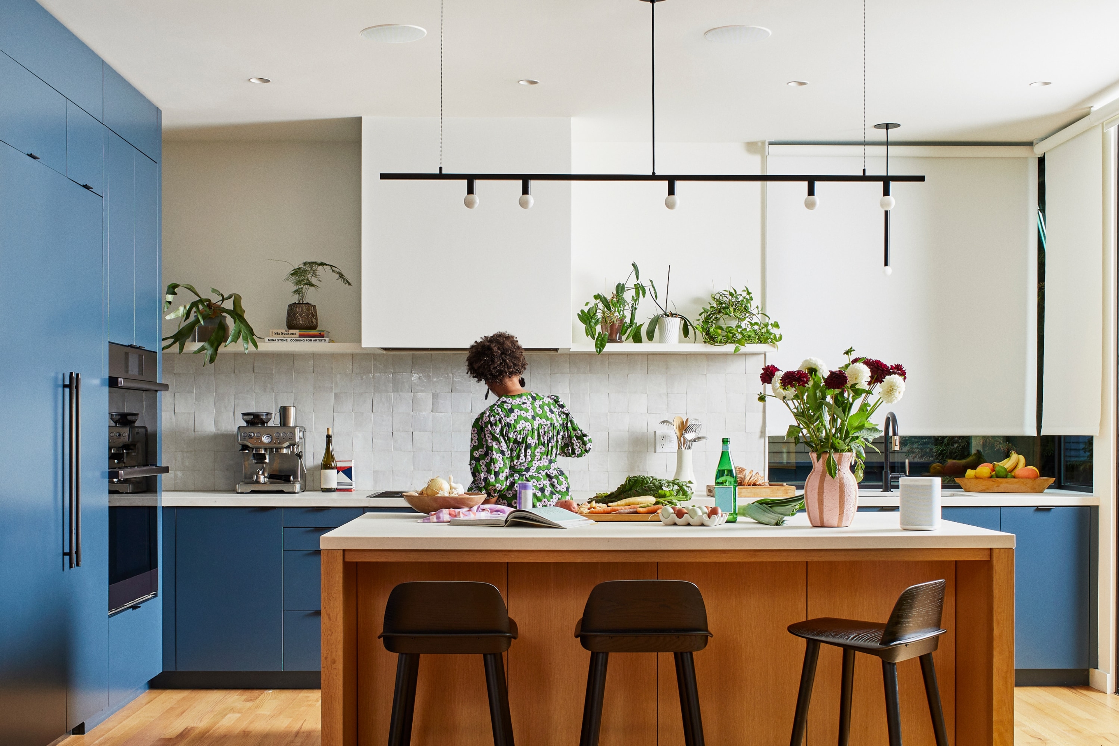 Sonos and Sonance in-ceiling speakers installed above a kitchen island