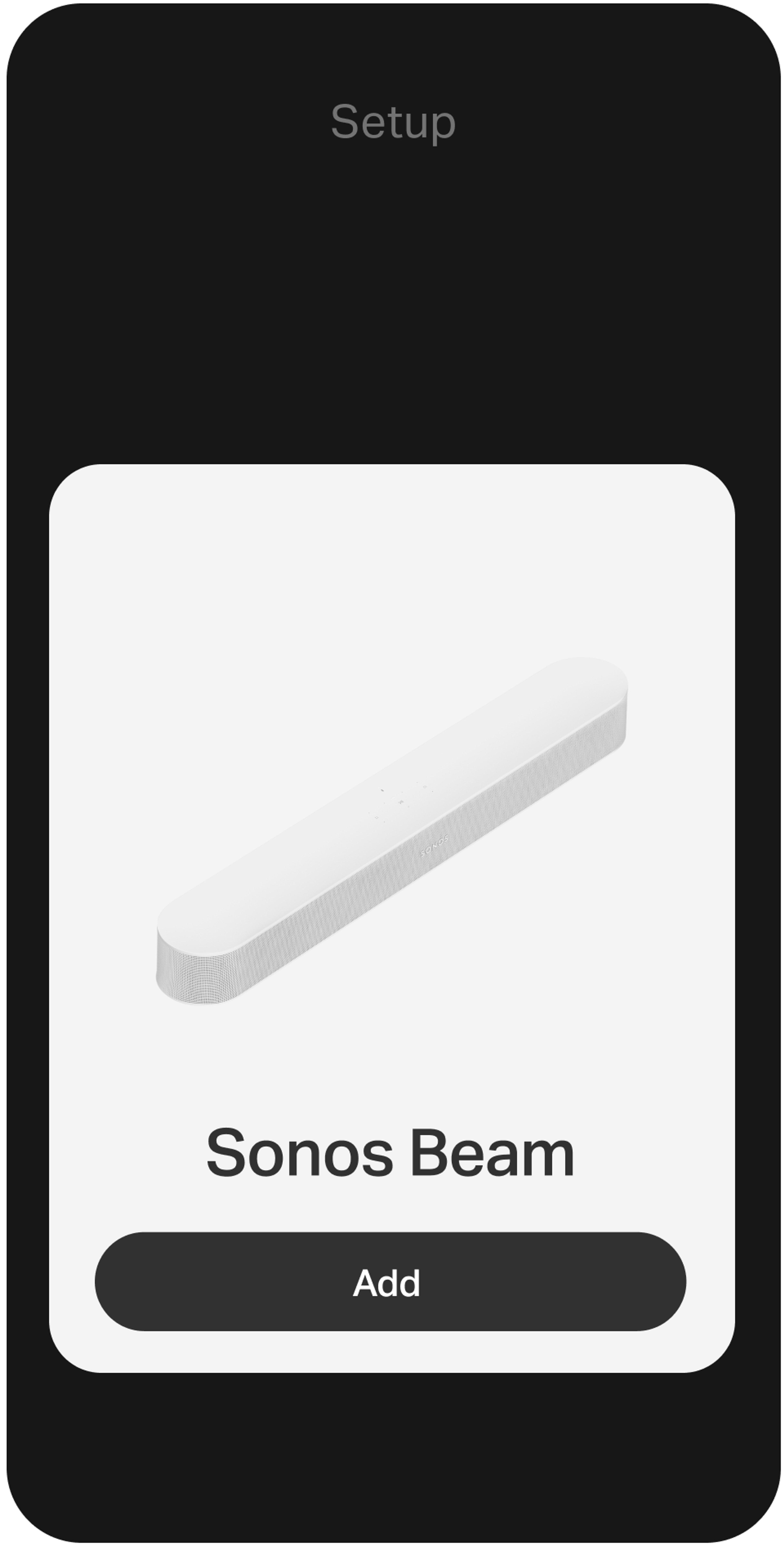 Smartphone showing setup using Sonos app